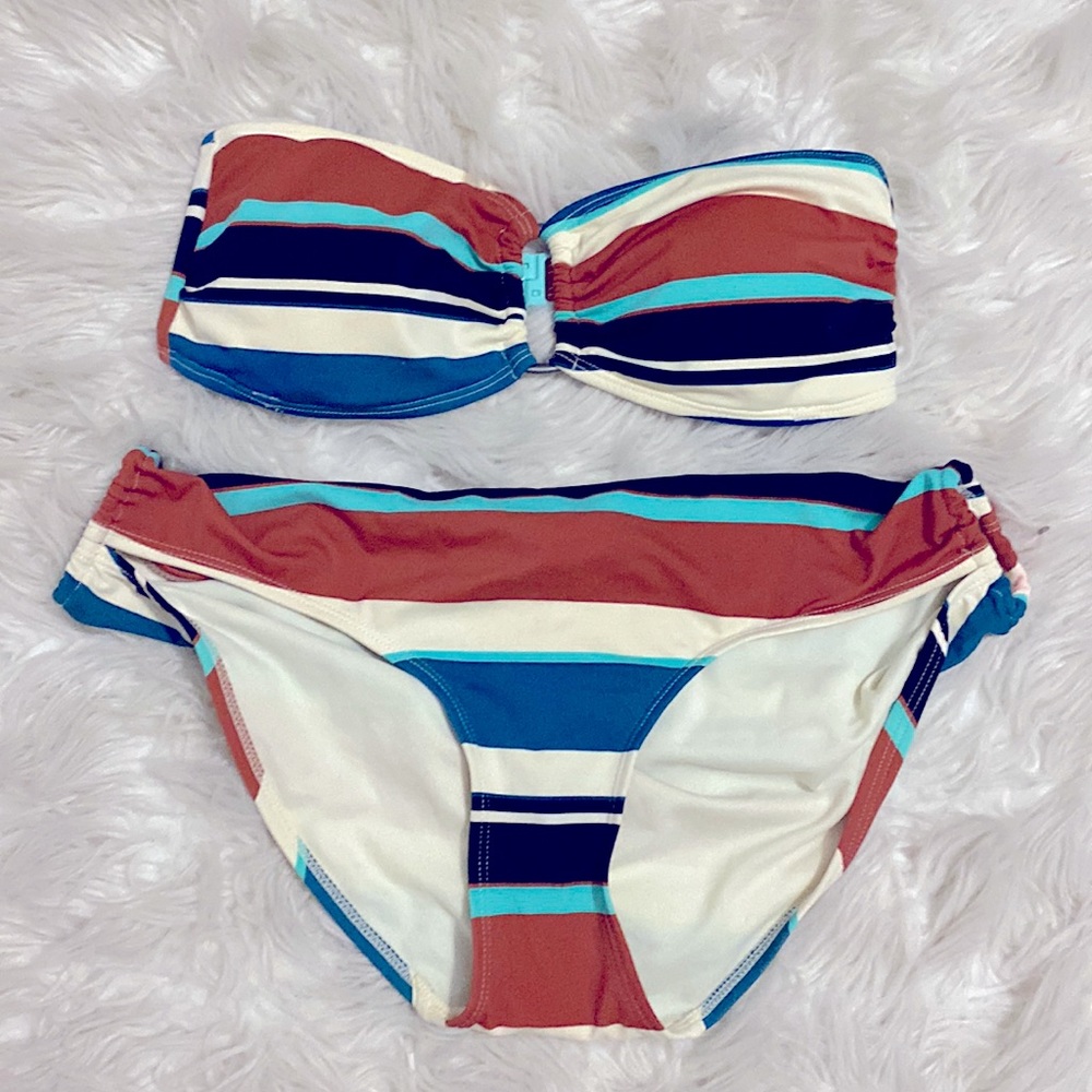 2 piece striped bikini set. Top M bottom L